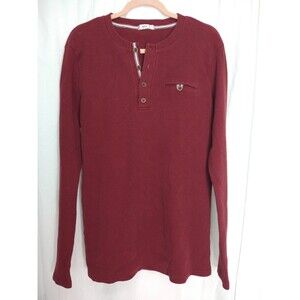 H2H Mens Size XL Henley Long Sleeve Thermal Shirt Burgundy Red
